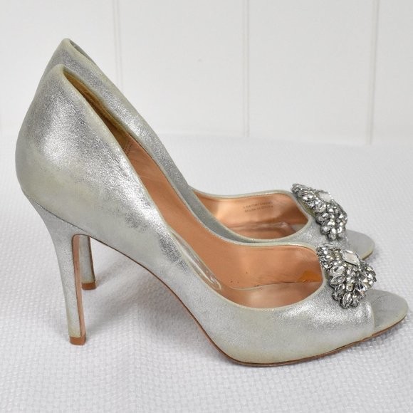Badgley Mischka Shoes - Badgley Mischka Metallic Peep Toe Heels Size 7.5